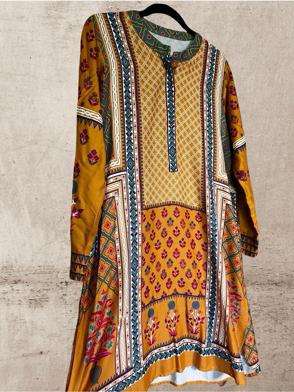 Cross Stitch Pakistan Mustard Yellow Printed Tunic Kurta Top - 100% Viscose
